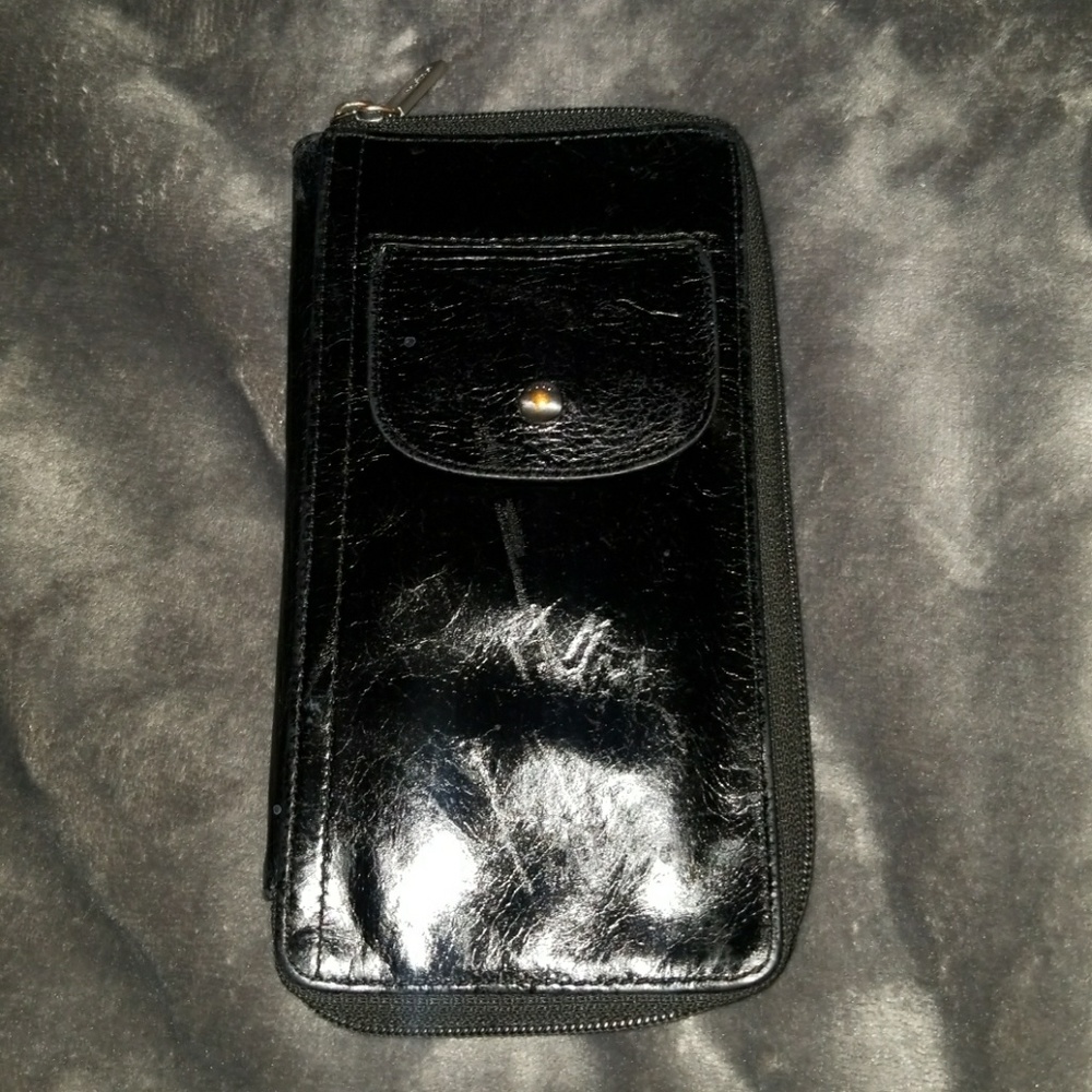 HOBO Black Leather Zip Around Wallet